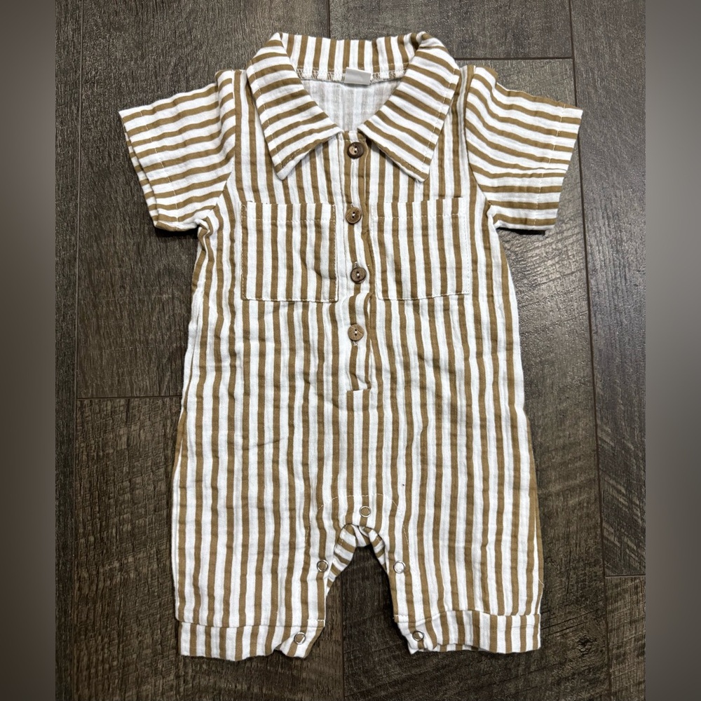 Rylee + Cru Brown and White Striped One Piece